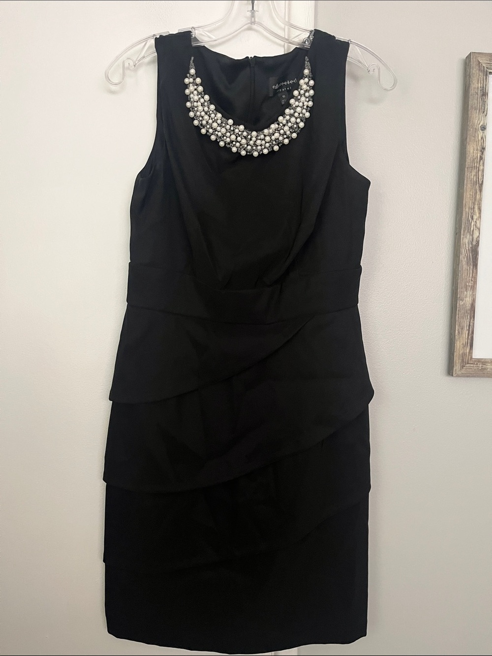 CONNECTED APPAREL DRESS BARN Tiered Cocktail Dress with Pearl Necklace